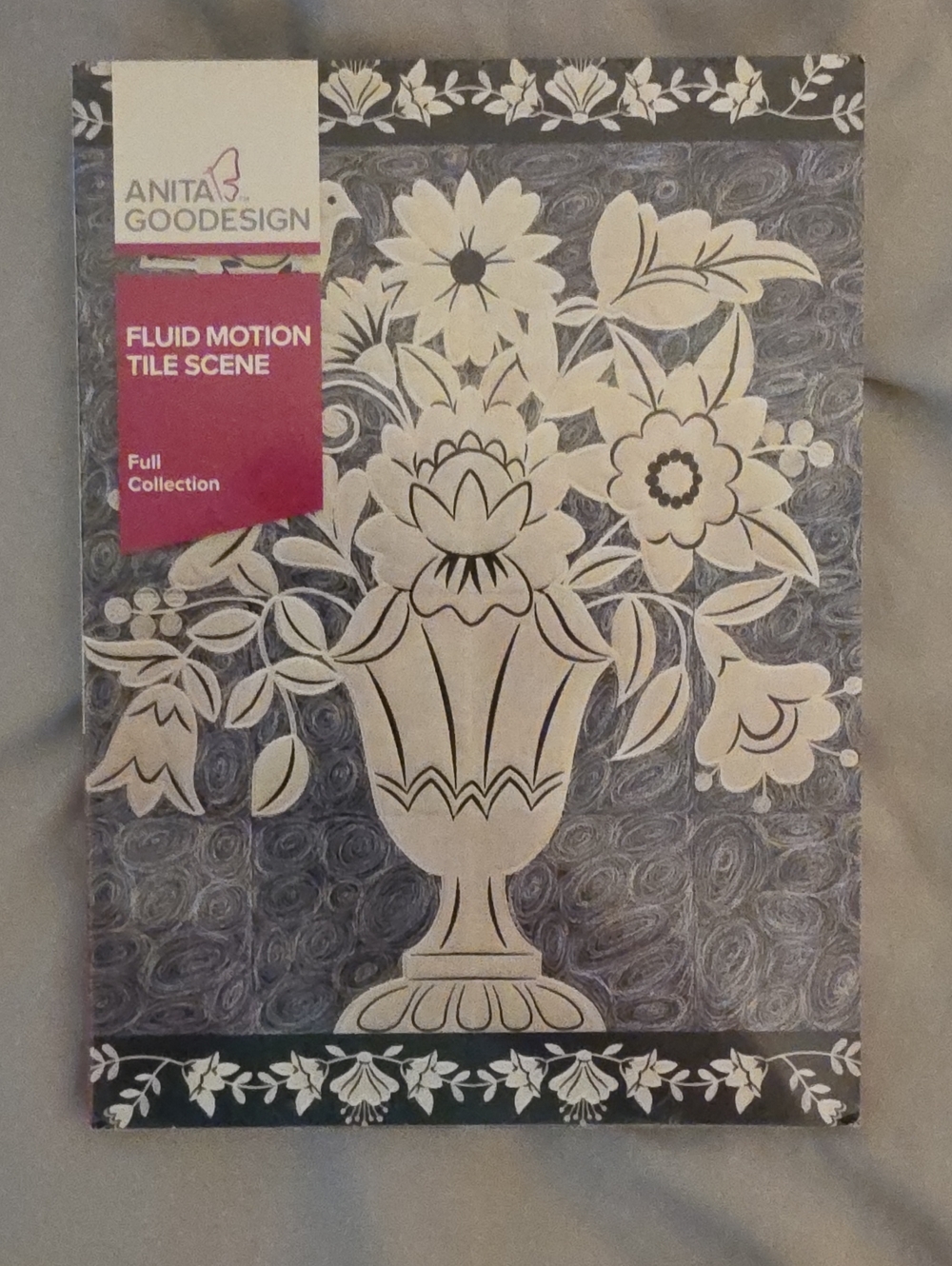 Anita Goodesign "Fluid Motion Tile Scene" Embroidery Pattern - Navy & Cream